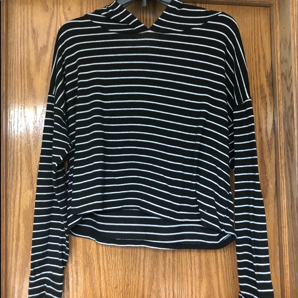 Black and white striped cropped sweatshirt